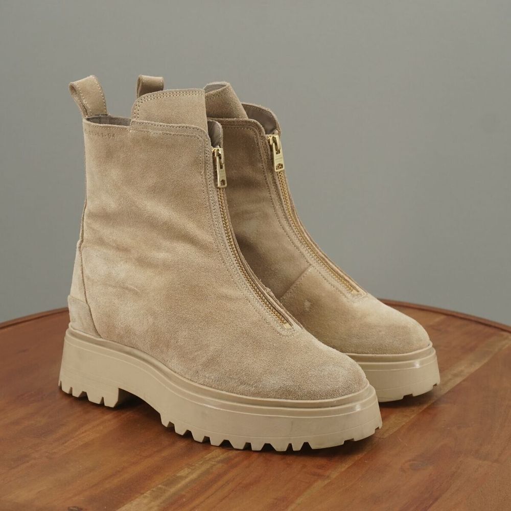 Allsaints Womens Ophelia Chunky Platform Suede Beige Zip Up Boots Size 8